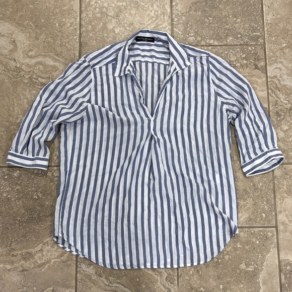 PIETRO BRUNELLI Women's Blue Striped Tencel Relaxed Fit Designer Shirt Blouse M - Picture 1 of 12